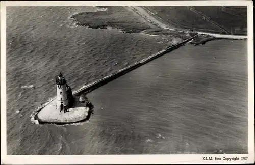 Ak Marken Nordholland Niederlande, Vuurtoren, Leuchtturm aus der Vogelschau