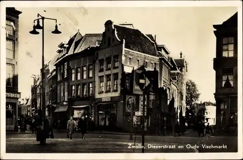 Ak Zwolle Overijssel, Diezerstraat en Oude Vischmarkt
