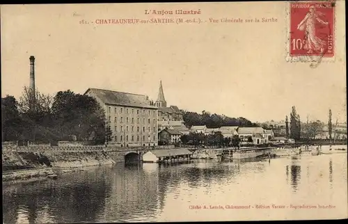 Ak Chateauneuf sur Sarthe Maine-et-Loire, Vue Generale sur la Sarthe