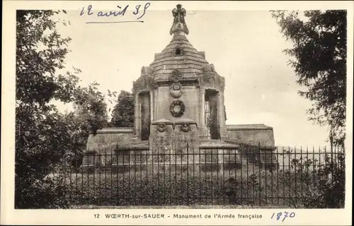 Ak Wœrth sur Sauer Woerth Wörth an der Sauer Elsass Bas Rhin, Monument de l'Armee francaise