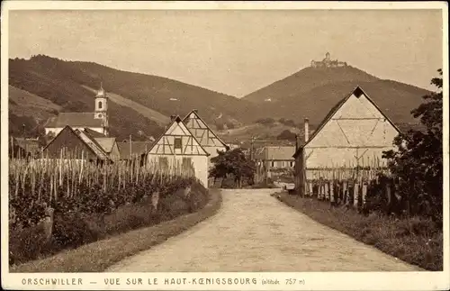 Ak Orschwiller Orschweiler Elsass Bas Rhin, Vue sur le Haut Koenigsbourg, Kirche