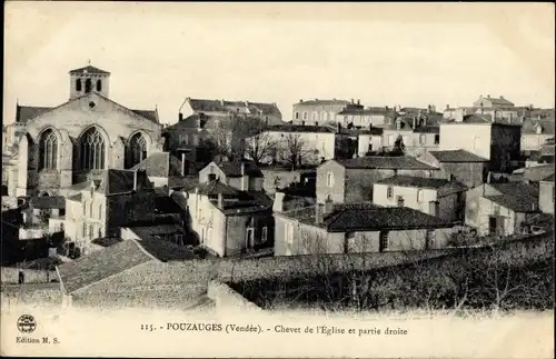 Ak Pouzauges Vendee, Chevet de l'Eglise et partie droite