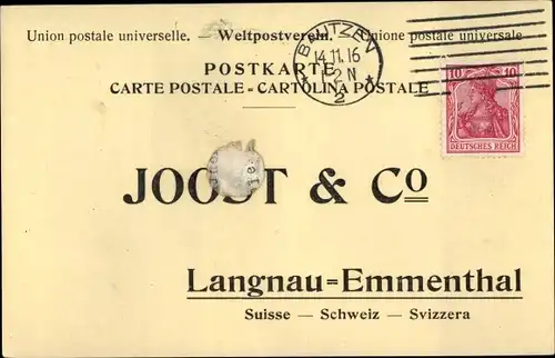 Ak Langnau im Emmental Kanton Bern Schweiz, Joost & Co, Reklame