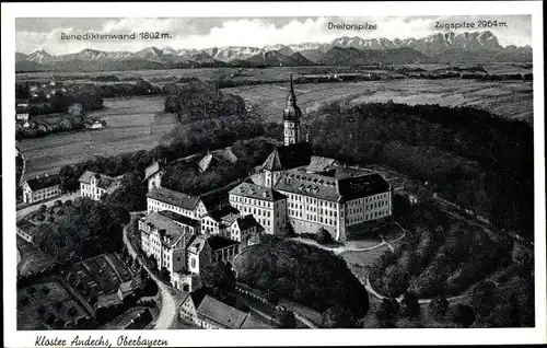 Ak Andechs am Ammersee, Kloster Andechs, Benediktenwand, Dreitorspitze, Zugspitze