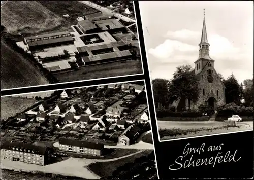 Ak Schenefeld Kreis Rendsburg, Fliegeraufnahme, Kirche