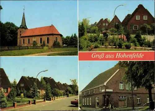 Ak Hohenfelde Kreis Steinburg, Kirche, Straßenpartie, Geschäft Spar, Ortspartie