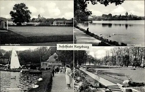 Ak Ratzeburg im Herzogtum Lauenburg, Sportplatz, Seepromenade, Städtische Anlagen, Segelboot