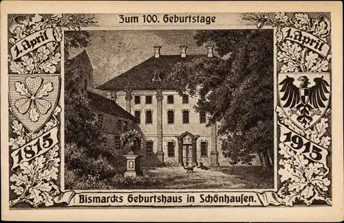 Ak Schönhausen Elbe Sachsen Anhalt, Geburtshaus Bismarcks, Anlässlich d. 100 Geburtstages