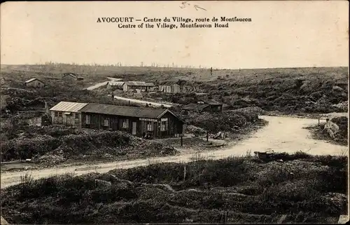 Ak Avocourt Meuse, Centre du Village, route de Montfaucon