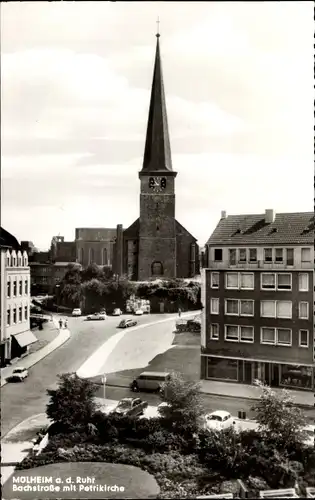 Ak Mülheim Ruhr, Bachstraße mit Petrikirche, Geschäfte