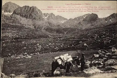 Ak Pyrénées Orientales, Haut Vallon de Font Nègre, Teilansicht, Bergpartie
