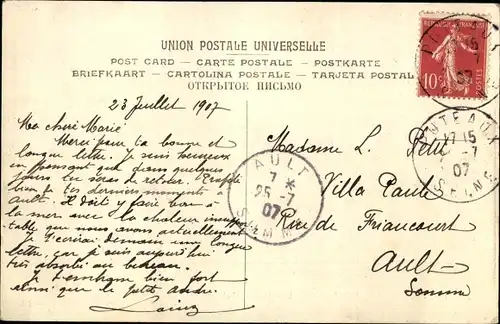 Ak Pontgibaud Puy de Dôme, Vue generale, La Route du Circuit passe sur le pont