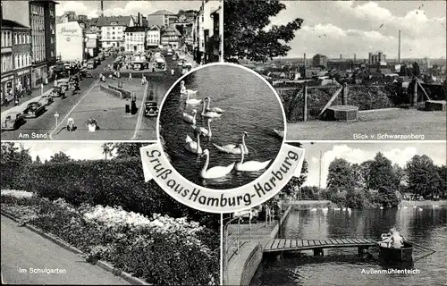 Ak Hamburg Harburg, Außenmühlenteich, Schulgarten, Am Sand, Schwäne