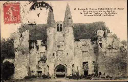 Ak Armentières Aisne, Ruines du Chateau