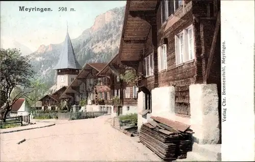 Ak Meiringen Kanton Bern Schweiz, Straße und Kirche