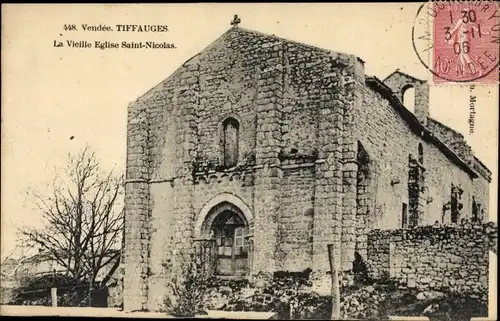 Ak Tiffauges Vendée, La Vieille Eglise Saint Nicolas