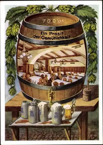 Ak München Bayern, Hofbräuhauskeller, Inneres, Wiener Straße 19, 700 Liter Fass