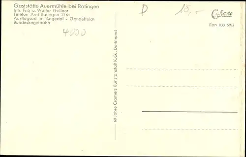Ak Ratingen Nordrhein Westfalen, Gaststätte Auermühle im Angertal
