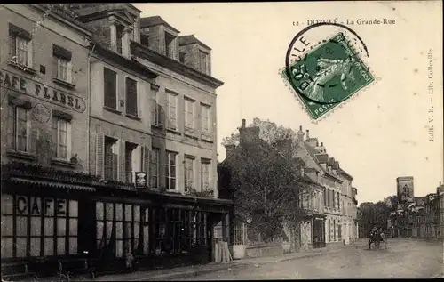 Ak Dozulé Calvados, La Grande Rue, Cafe Flabel