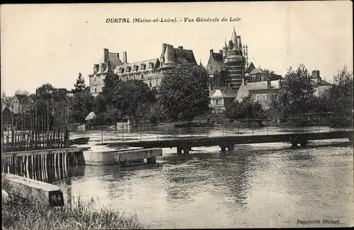 Ak Durtal Maine et Loire, Vue Generale du Loir