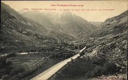 Ak Cerdagne Pyrénées Orientales, La Vallee de carol vue vers le Col de Puymaurens