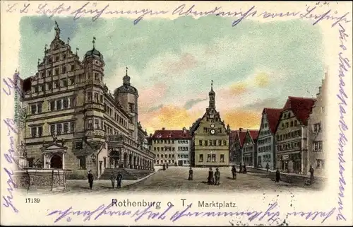 Ak Rothenburg ob der Tauber Mittelfranken, Blick auf den Marktplatz