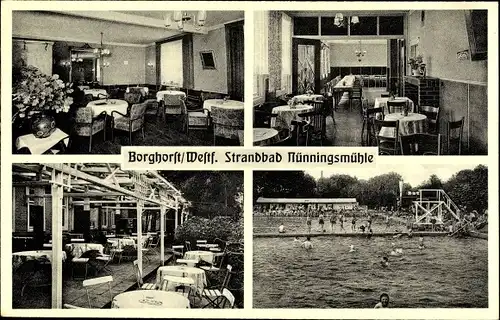 Ak Borghorst Steinfurt in Nordrhein Westfalen, Strandbad Nünningsmühle, Restaurant, Terrasse