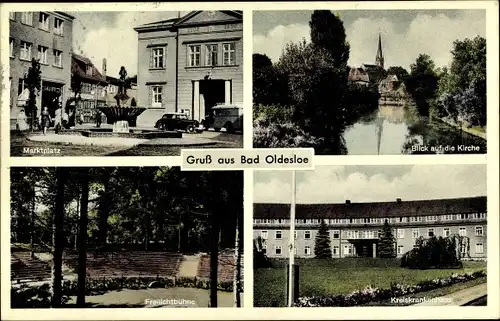 Ak Bad Oldesloe im Kreis Stormarn, Marktplatz, Kirche, Freilichtbühne, Kreiskrankenhaus