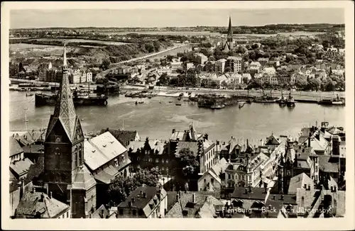 Ak Flensburg in Schleswig Holstein, Blick nach Jürgensby, Fliegeraufnahme, Kirche