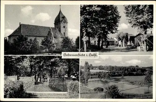 Ak Hohenwestedt in Holstein, Kirche, Teilansicht, Freibad, Dorfpartie