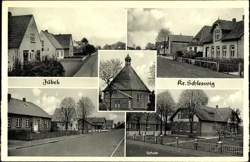 Ak Jübek in Schleswig Holstein, Schule, Kirche, Straßenpartien