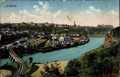 Ak Leisnig an der Freiberger Mulde Sachsen, Blick auf den Ort mit Umgebung