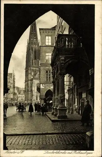 Ak Münster in Westfalen, Lambertikirche mit Rathausbogen