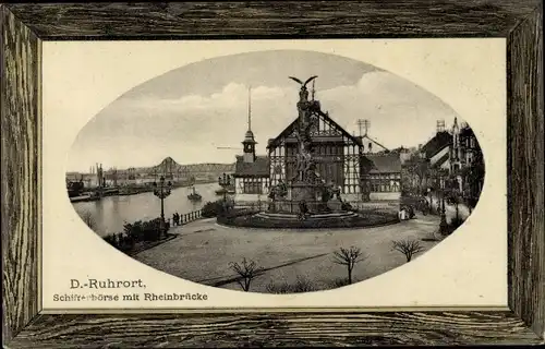 Passepartout Ak Ruhrort Duisburg im Ruhrgebiet, Schifferbörse m. Rheinbrücke