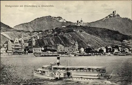 Ak Königswinter am Rhein, Drachenfels, Drachenburg, Salondampfer