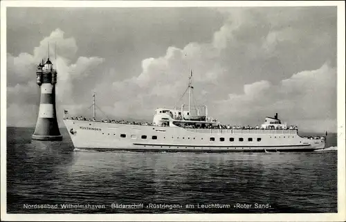 Ak Wilhelmshaven in Niedersachsen, Bäderschiff Rüstringen, Roter Sand Leuchtturm