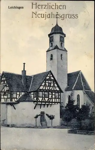 Ak Laichingen in Baden Württemberg, Kirche, Neujahrsgrüße