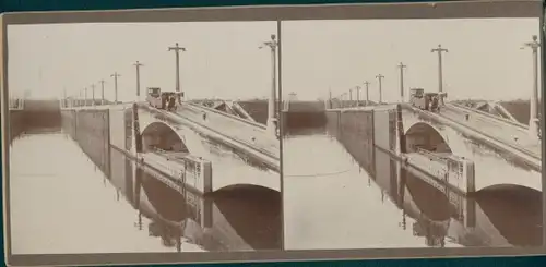 Stereo Foto Schleuse, Eisenbahn, Weltreise 1914