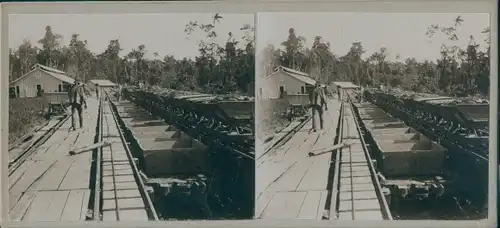 Stereo Foto Eisenbahngleise, Abbau von Asphalt