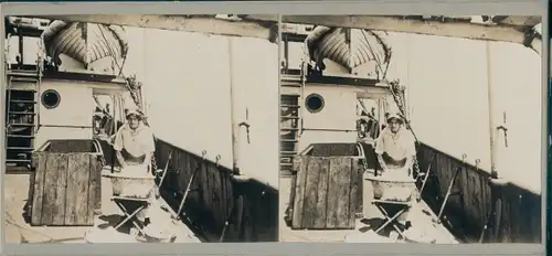 Stereo Foto Wäscherin, Dampfer SS Berlin,  Weltreise 1914