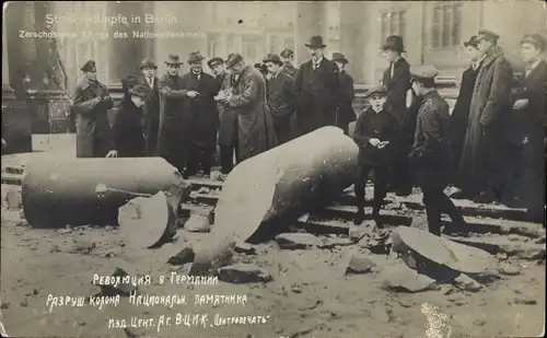 Ak Berlin Mitte, Straßenkämpfe 1919, Zerschossene Säulen des Nationaldenkmals