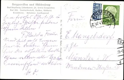 Ak Bad Segeberg, Bergpavillon, Höhlenkrug, Lübeckerstr 23