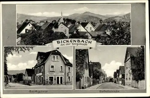Ak Bickenbach an der Bergstraße Hessen, Bachgasse, Bebelstraße, Teilansicht