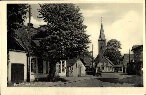 Ak Bornhöved in Holstein, Dorfpartie, Kirche