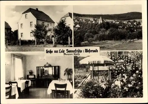 Ak Lahr Waldbrunn Westerwald, Panorama,  Pension Kunz, Speiseraum, Garten