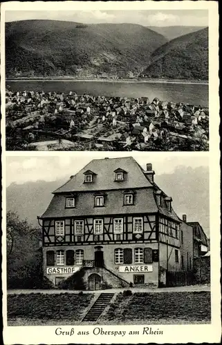 Ak Oberspay Spay am Rhein, Panorama, Gasthof Zum Anker