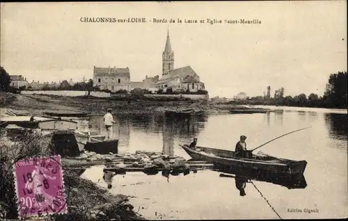 Ak Chalonnes sur Loire Maine et Loire, Bords de la Loire et Eglise Saint Maurille