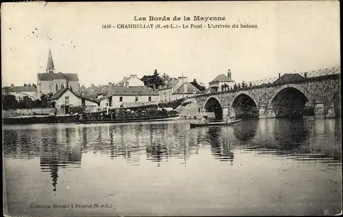 Ak Chambellay Maine-et-Loire, Le Pont, L'arrivee du bateau