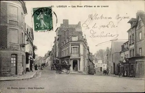 Ak Lisieux Calvados, Les Rues d'Orbec et de Livarot
