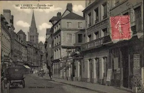 Ak Lisieux Calvados, La Grande Rue, Hotel France Espagne